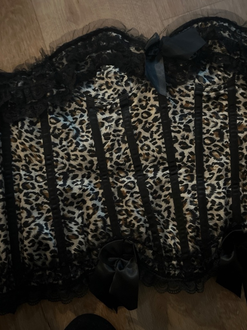SHEIN Leopard Print Lace Trim Corset Bustier - Black & Brown